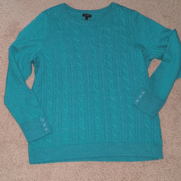 Talbots Plus Cable Knit Sweater Women Sz X Aqua Green Round Neck Long Sleeve-374 - Picture 1 of 9